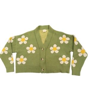 Dreamers by Debut Green Floral Daisy Cropped button cardigan small